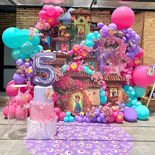 Encanto - Guirnalda de globos de Encanto guirnalda de globos de Encanto globos de color rosa azul y morado suministros de fiesta de cumpleaños para