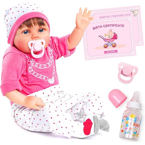 DOLLHOOD Reborn Baby Dolls - 22-Inch Realistic Baby Doll wit Baby Doll Accessories - Lifelike, Soft Silicone Newborn Girl Doll with Movable Arms and Legs - Comes with a Birth Certit