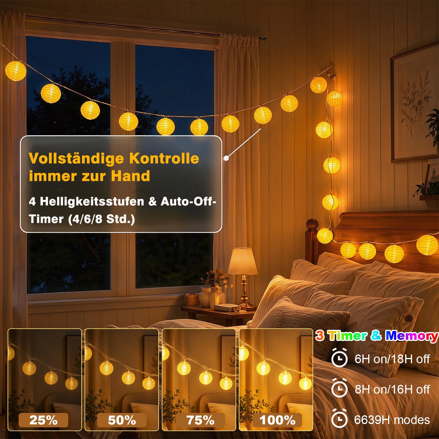 StarryEver 20M LED Lampions Lichterkette Außen Strom, Warmweiß und Bunt 11 Modi Lampion Lichterkette mit Fernbedienung, 80 LED Chinesische Laternen Beleuchtung Lichterketten Draußen für Patio Balkon