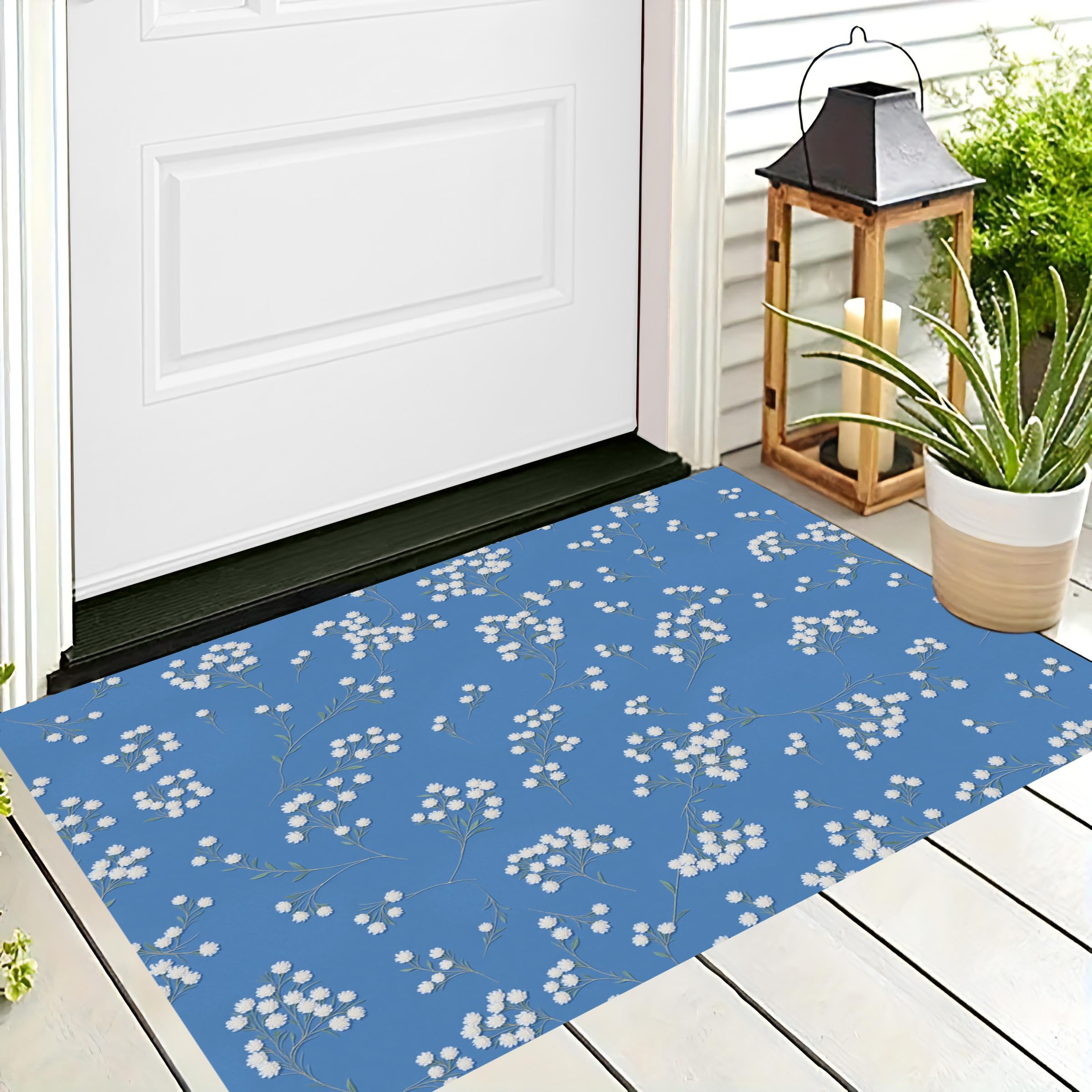 Tapis d'entrée de porte paillasson bleu blanc pour décoration maison et chambre 60x90