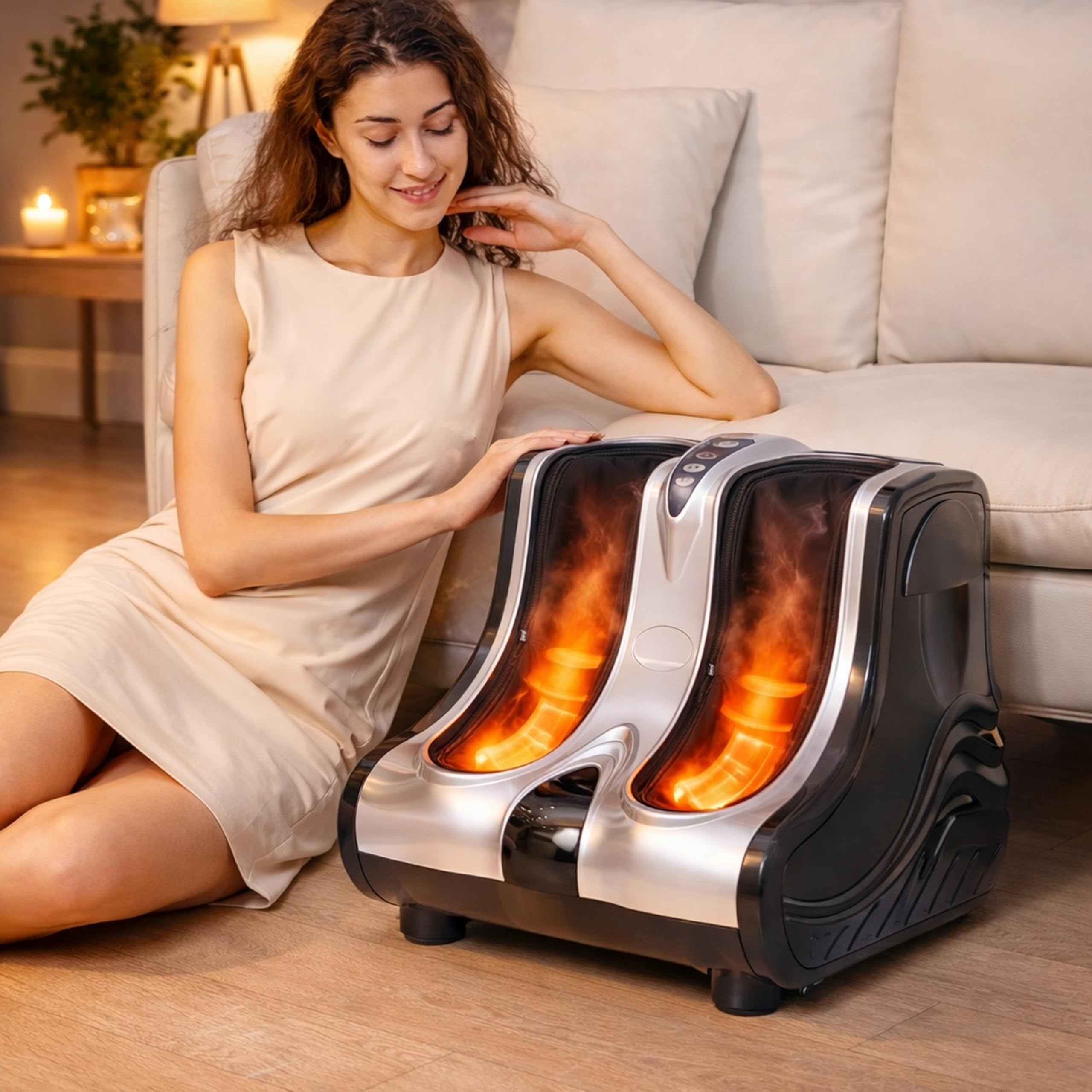 MoCho® Fußmassagegerät Fußmassage Elektrisch mit Wärme & Luftdruck – 360° Airbag Kompression für Füße & Waden – Shiatsu Massagegerät gegen Schmerzen, Muskelkater & schwere Beine – 3 Intensitätsstufen