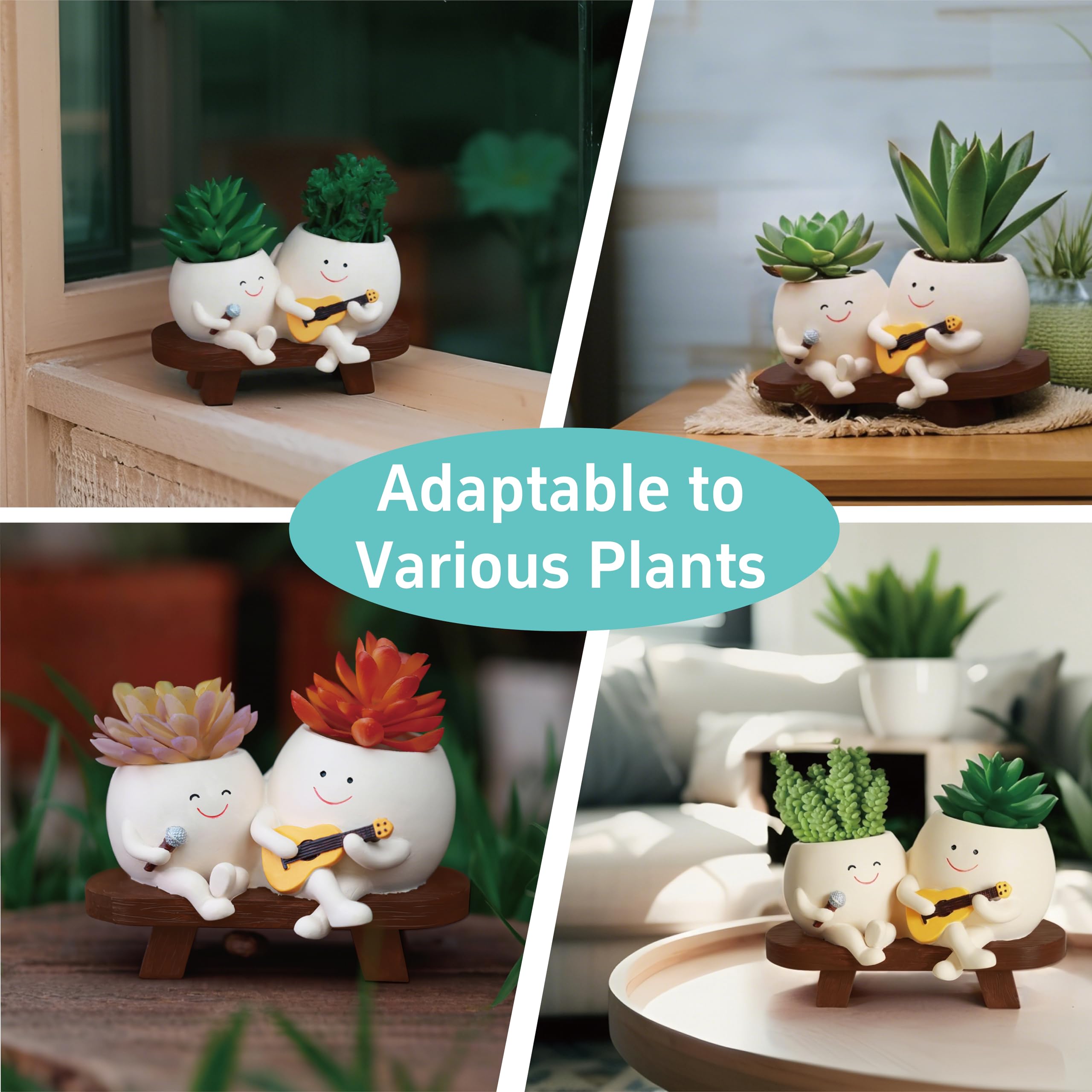 Pot de Fleurs en résine avec Motif Smiley à Double tête de Guitare,Pot de Fleurs Unique pour l'extérieur et l'intérieur,avec Trou de Drainage,Cadeaux pour Papa et Maman