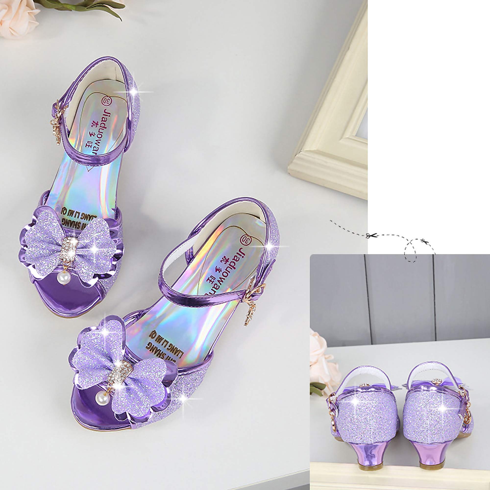 Sandalen für Mädchen rutschfest Schuhe für Kinder Geburtstag Weihnachten Prinzessinnenschuhe Offene Spitze Stöckelschuhe Allerheiligen Fest Partykleid