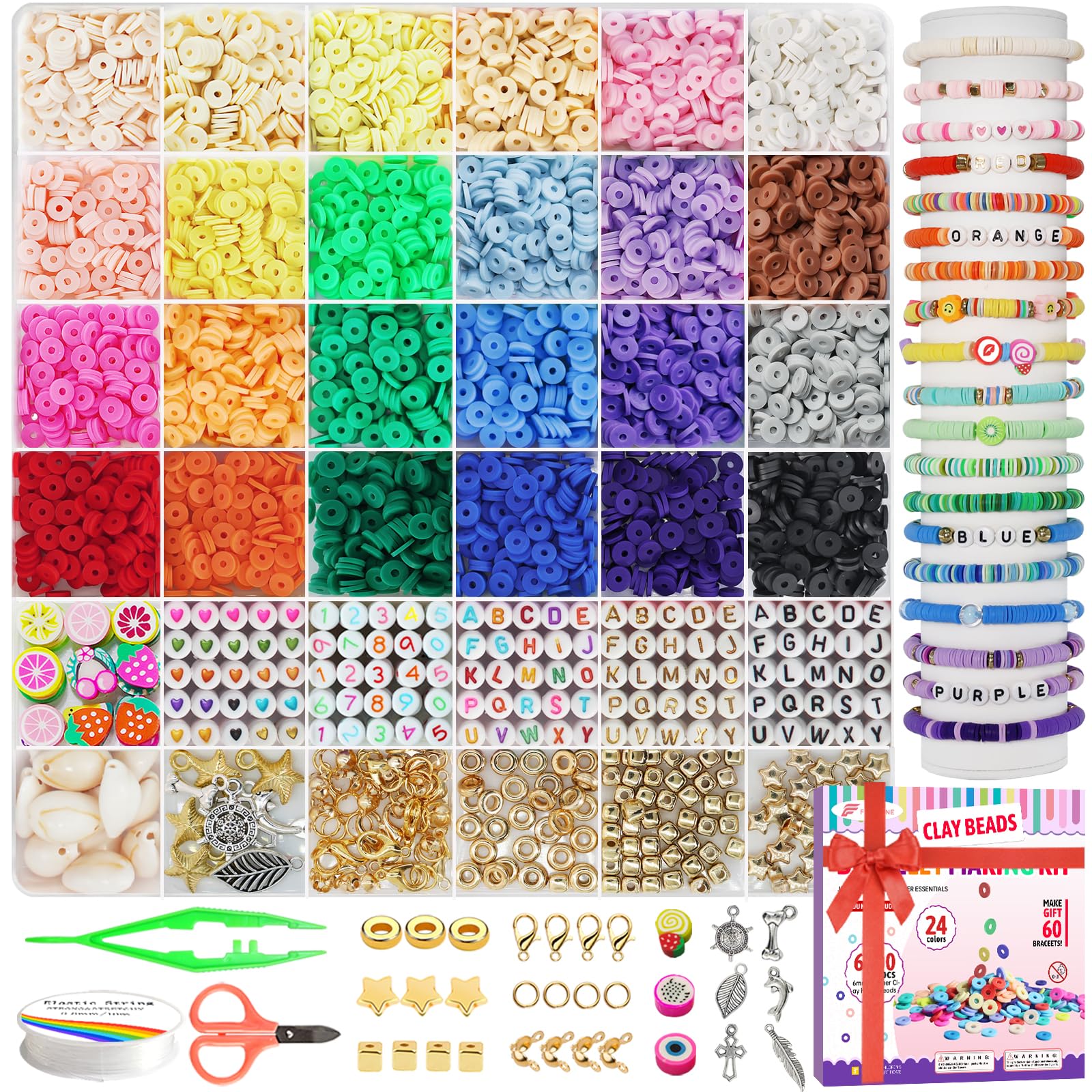 Fournine 6800 Pcs Clay Beads Friendship Bracelet Making Kit