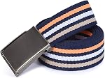 Canvas Web Belt | Cut to Fit Up to 52" | Flip-Top Matte Silver Nickel Buckle (Navy White)
