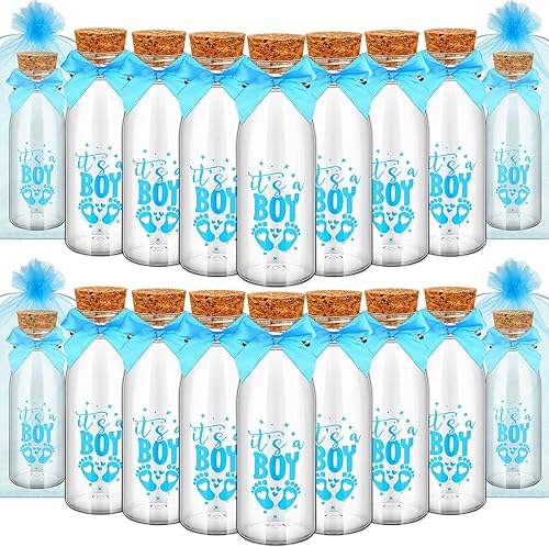 Paquete de 38 frascos vintage para recuerdos de leche para hacer tu mismo, baby shower, fiesta de baby shower, bricolaje, biberones azules con