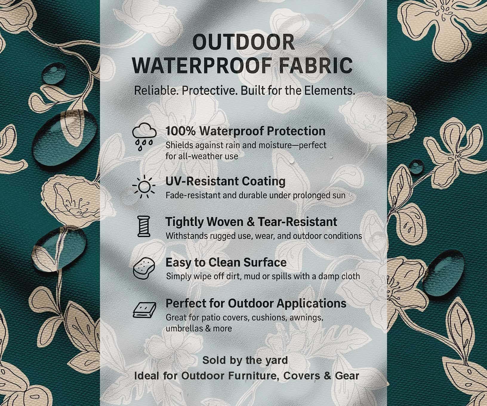 Soimoi Tela impermeable con estampado floral | Material para exteriores por 5 metros | Resistente al desgarro y a los rayos UV | Ideal para bolsos, ropa impermeable, fundas, cortinas y toldos - Verde