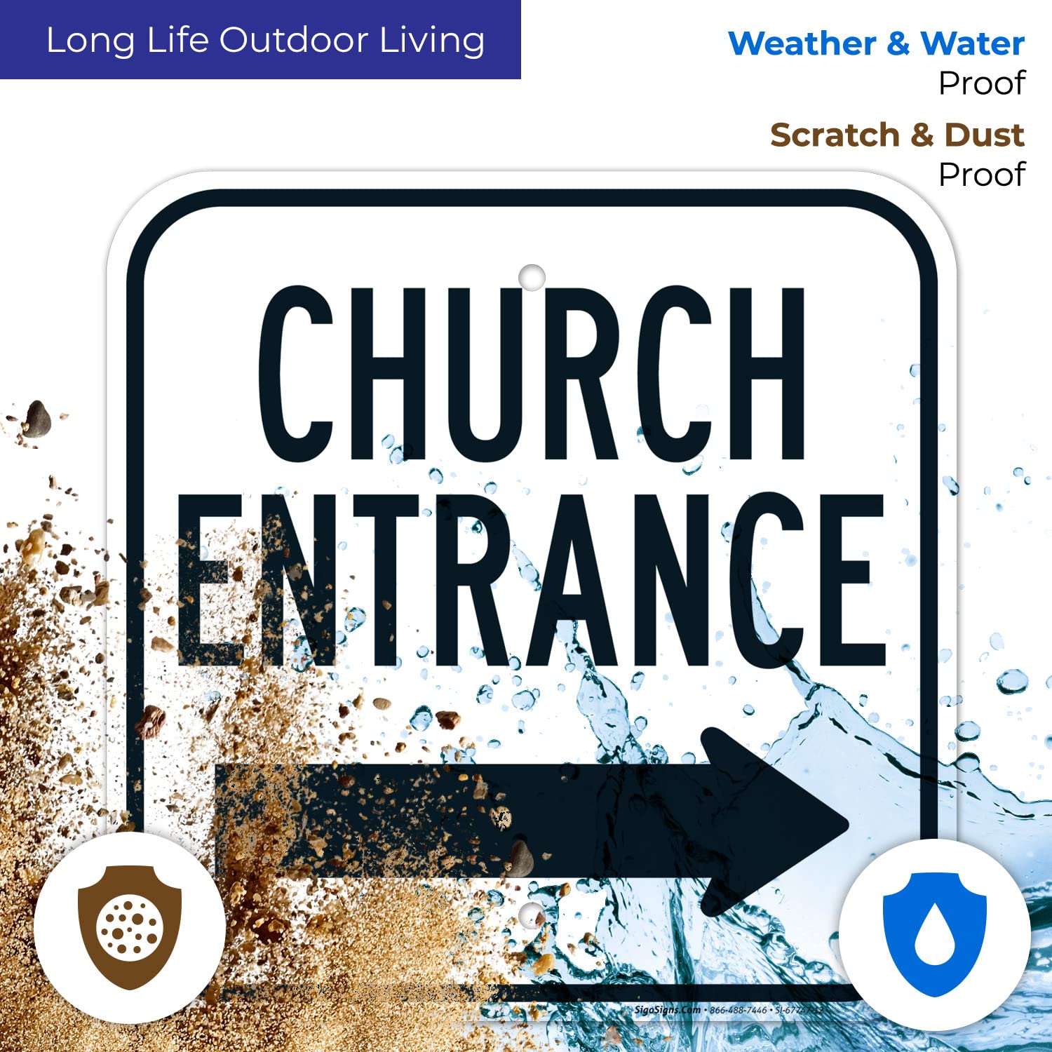 Church Entrance Sign With Right Arrow — 18x18 Inches, Durable HDPE | Outdoor/Indoor Use, Made In USA By Sigo Signs - View #2