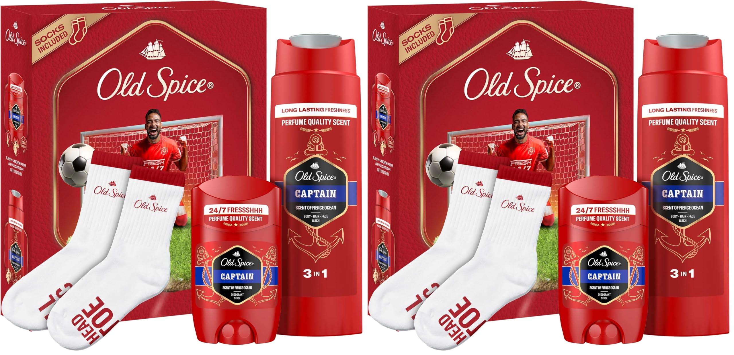 Old Spice Footballer Hediye Seti: Captain Deodorant Stick 50 ml, DuşJeli 250 ml ve Çorap (2 paketi)