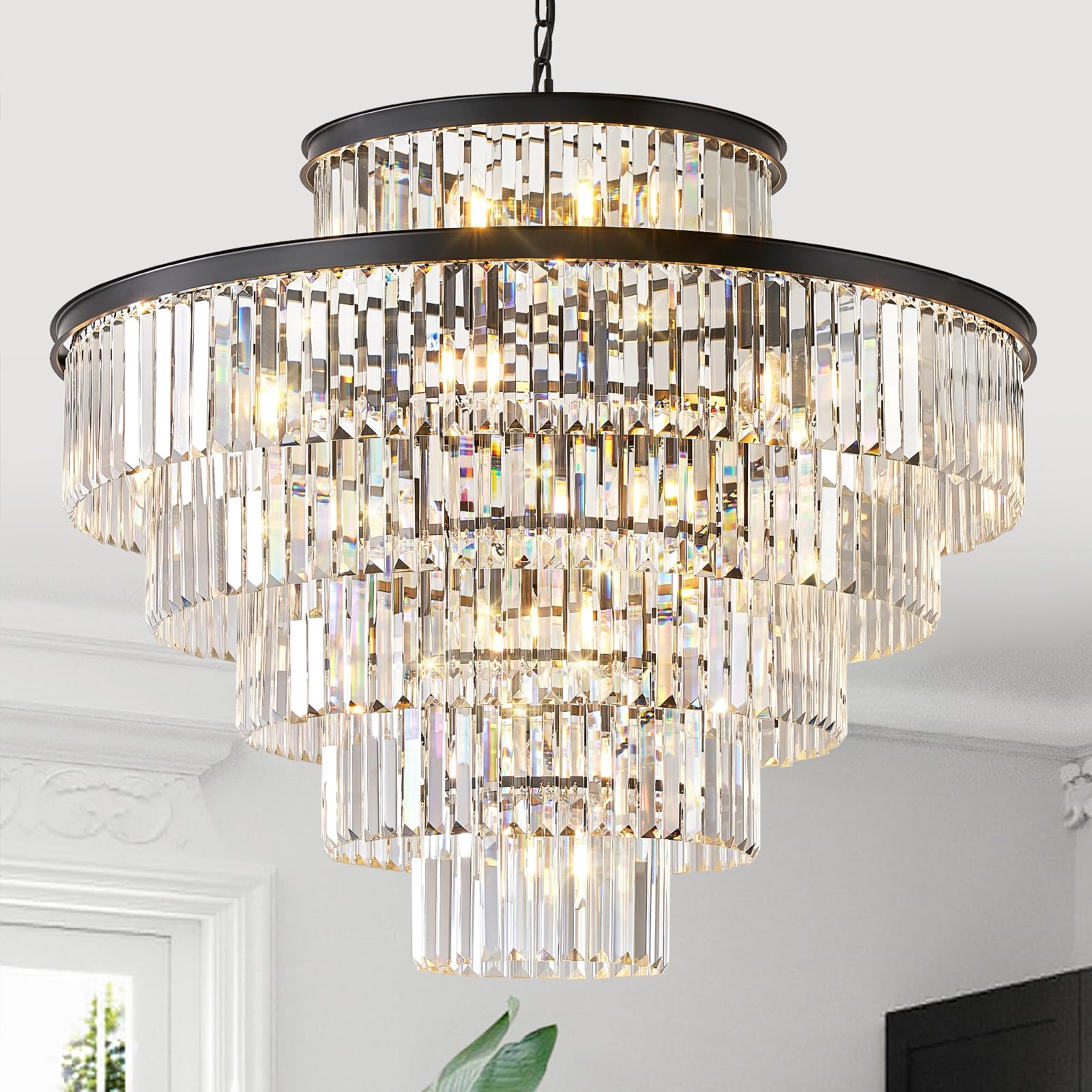 Photo 1 of ****FACTORY SEALED*****
CATINER 36" Large Crystal Chandelier, 23-Light Black Fixture