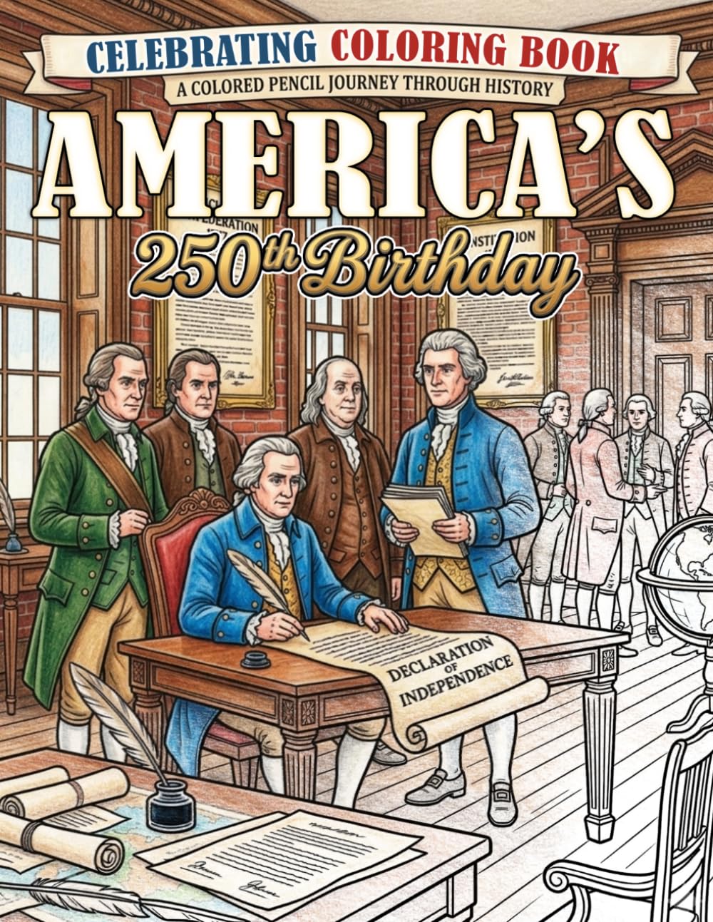 America’s 250th Birthday Coloring Book: Stars and Stripes Jubilee Coloring Pages featuring Historic US Independence Stories and Bold Memorial Symbols for Creative Adults