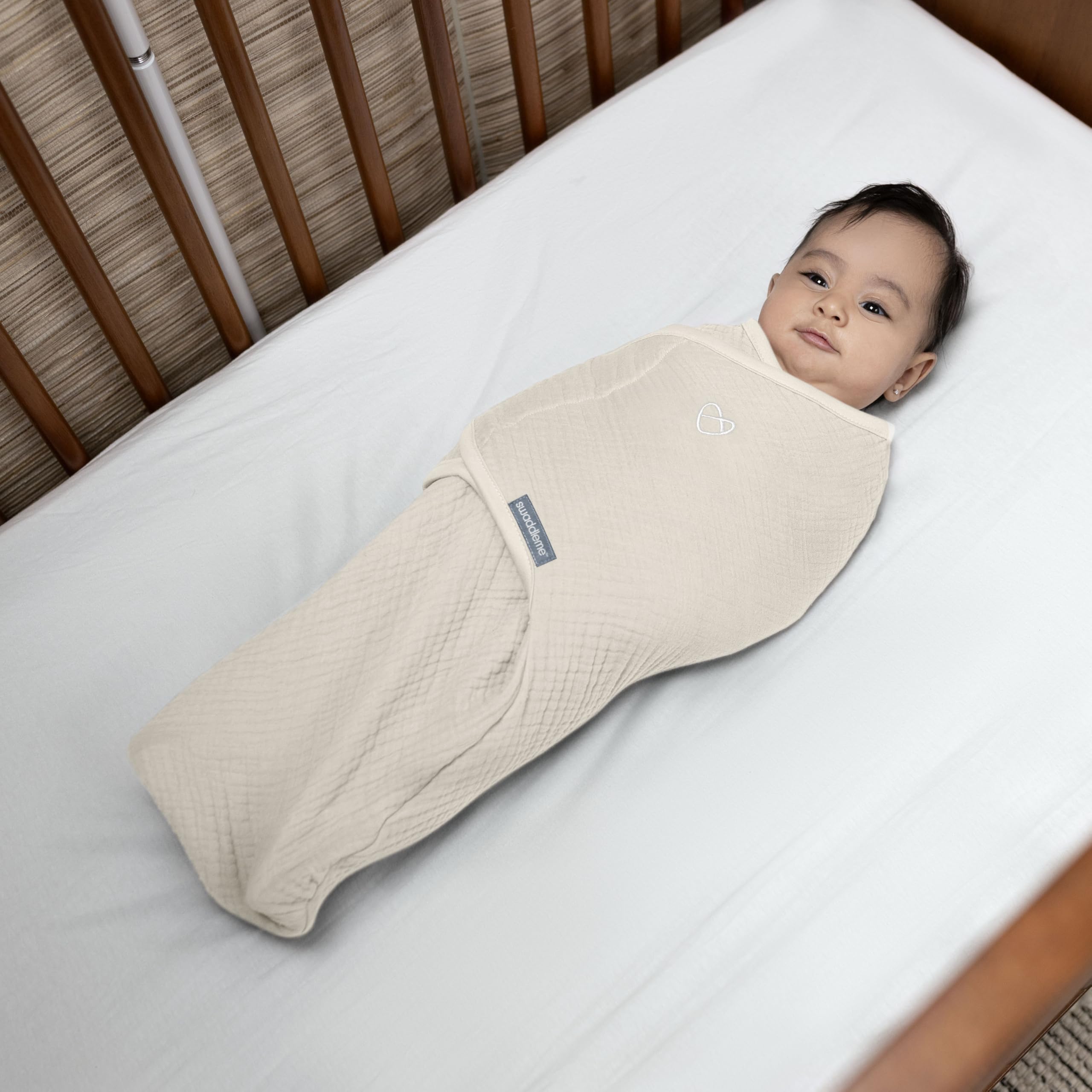 Ingenuity SwaddleMe Original Muslin Baby Swaddle, 100% Cotton, Improves Sleep & Calms Startle Reflex, 0-3 Months, 1.0 TOG - Image 2