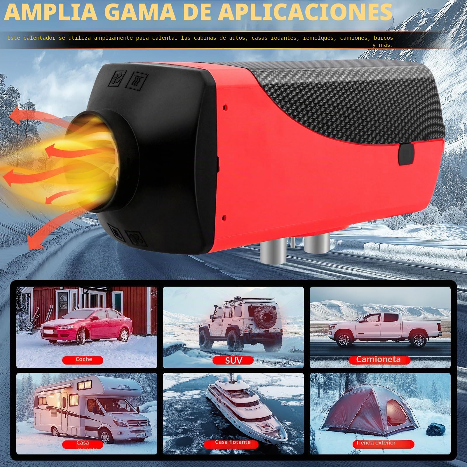 Calefacción de estacionamiento de 12 V 5 kW, color rojo, para coche, autocaravana, barco, camión, autobús