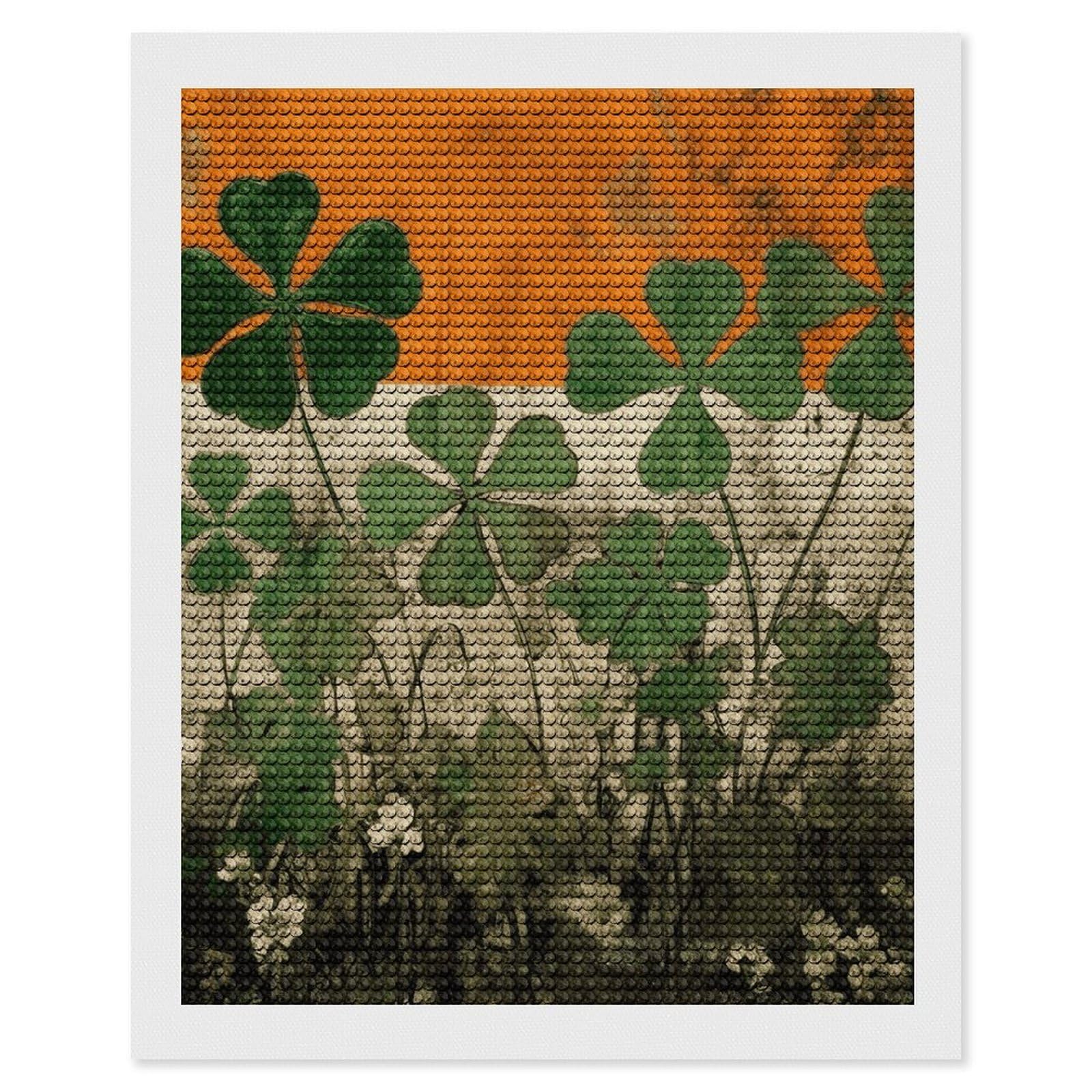 Clover on Flag Background Diamond Art Kits for Adults, DIY 5D Diamonds Painting Kits for Beginner, Round Full Drill Diamond Dots Painting, Diamonds Pictures Gem Art and Crafts Wall Decor 16"x20"