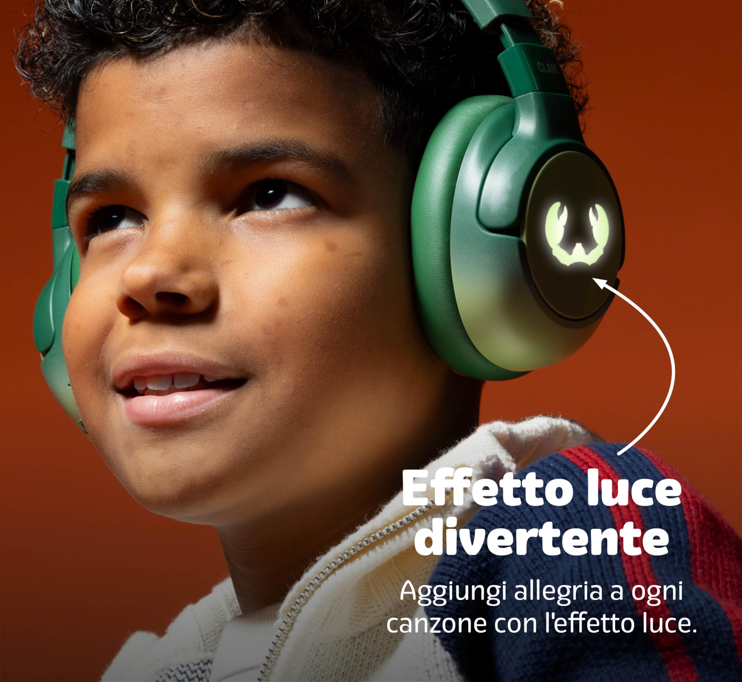 Fresh 'n Rebel Clam Junior, Cuffie Bluetooth per Bambini con Cancellazione Attiva del Rumore, suono sicuro (<85dB), Cavo audio e Adesivi inclusi, Effetti LED. 60 ore di riproduzione (Mighty Magic)