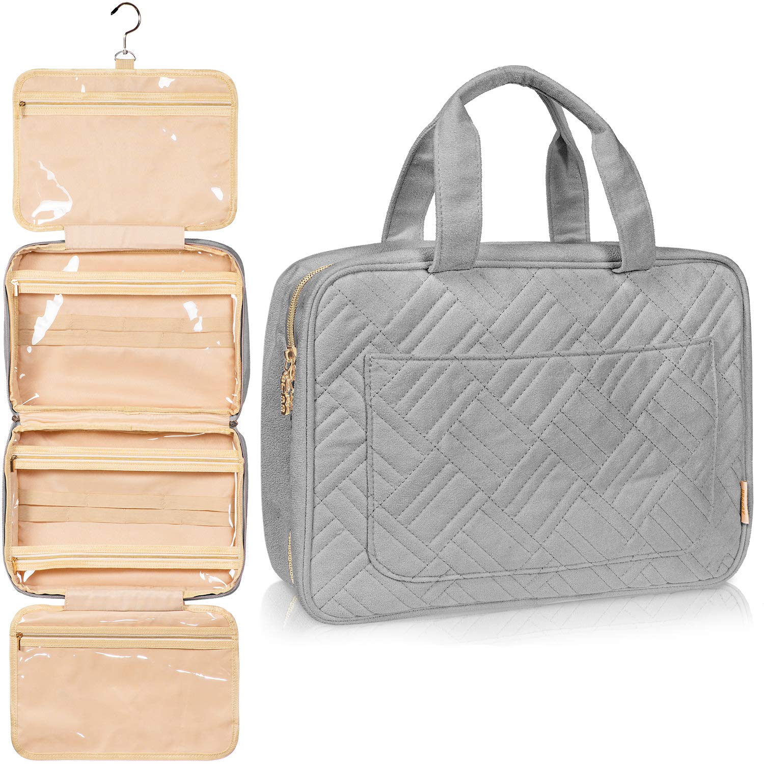BOACAY Large Hanging Travel Toiletry Bag for Women Makeup Bag Bathroom Shower Organizer Kit for Accessories Cosmetics Essentials