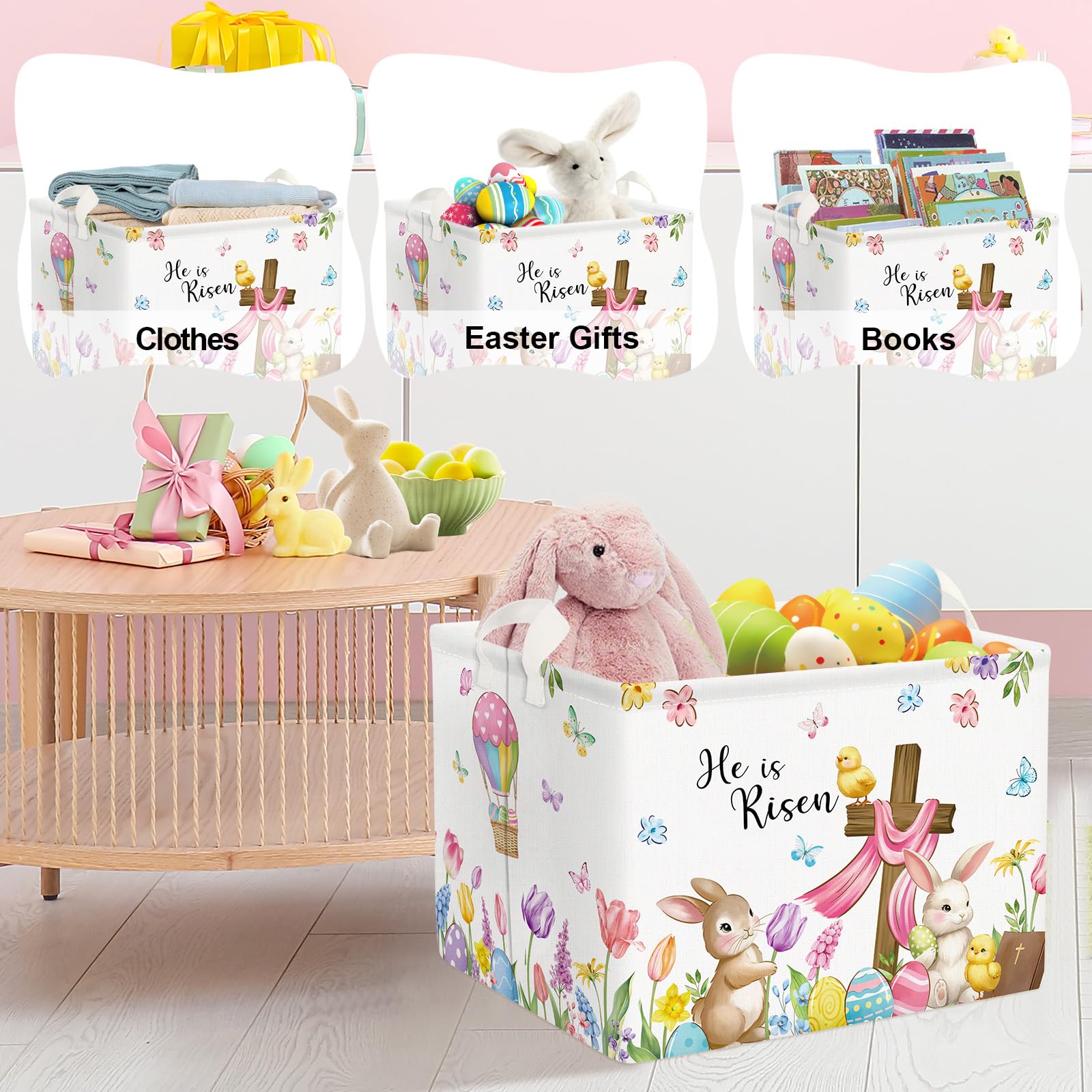 Panier Bebe Clastyle Panier Rangement Bébé Lapin Pâques Corbeille à Linge Sale Garçon Fille Pour Vêtement Boite De Rangement Jouet Pour Salle De Bain Chambre à Coucher, Marron, 40 * 30
