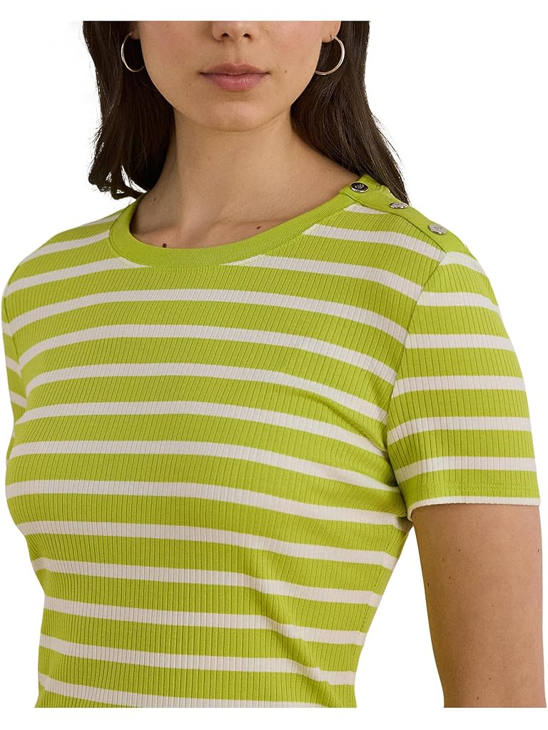 Lauren Ralph Lauren Striped Button-trim Rib-knit Tee