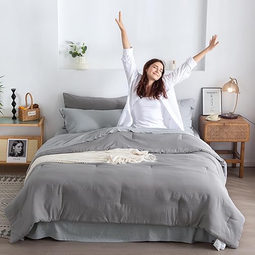 Miniatura 15 de COTTEBED - Juegos de edredón naranja Queen en oferta Prime, ropa de cama ligera lavada suave para todas las estaciones, edredones alternativos al