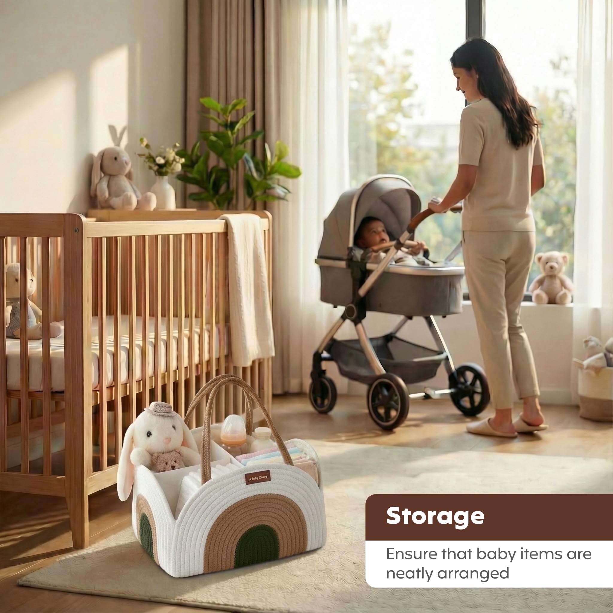 a baby cherry Cotton-Diaper Caddy | Diaper Bag for Baby | Diaper Caddy Organizer Large Capacity(36 * 25 * 21.5Cm) |Nursery Storage Bin and Car Organizer for Diapers and Baby Wipes 2