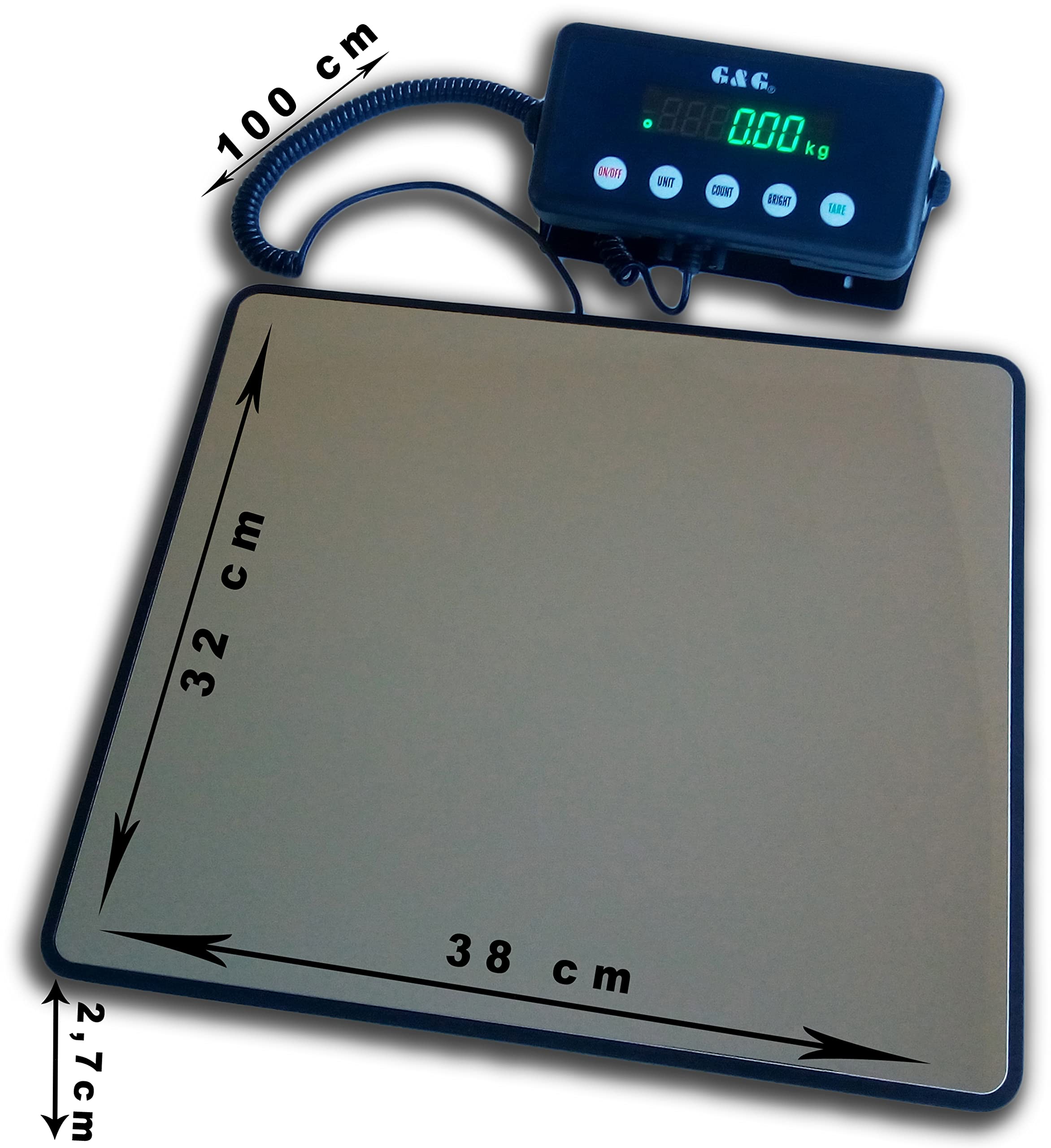 G&G PSB-B Paketwaage Plattformwaagen 100kg/5g, 38cmX32cm LED mit Netzteil oder Batteriebetrieb (100Kg/5g)
