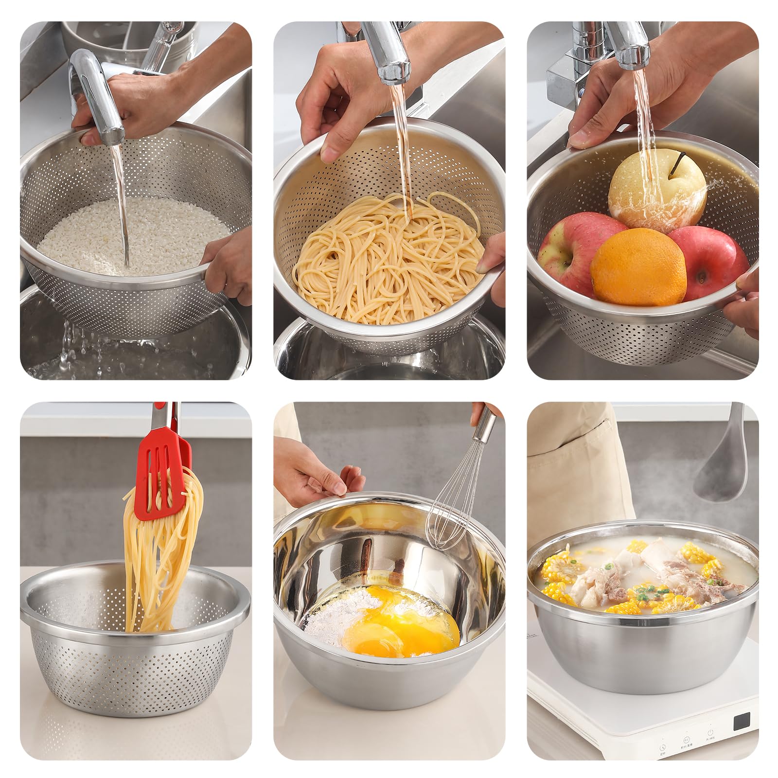 AHIABOAT Stainless Steel Colander Set - 2QT -9 AHIABOAT Stainless Steel Colander Set - 2QT -9