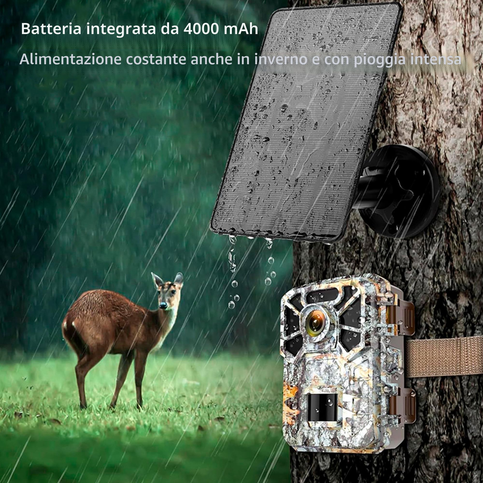 Pannello solare 12V/1A 6V/2A con batteria al litio ricaricabile integrata da 4000mAh IP66, accessorio da caccia compatibile con telecamere da gioco di caccia o mangiatoia per cervi (1 Pezzo)