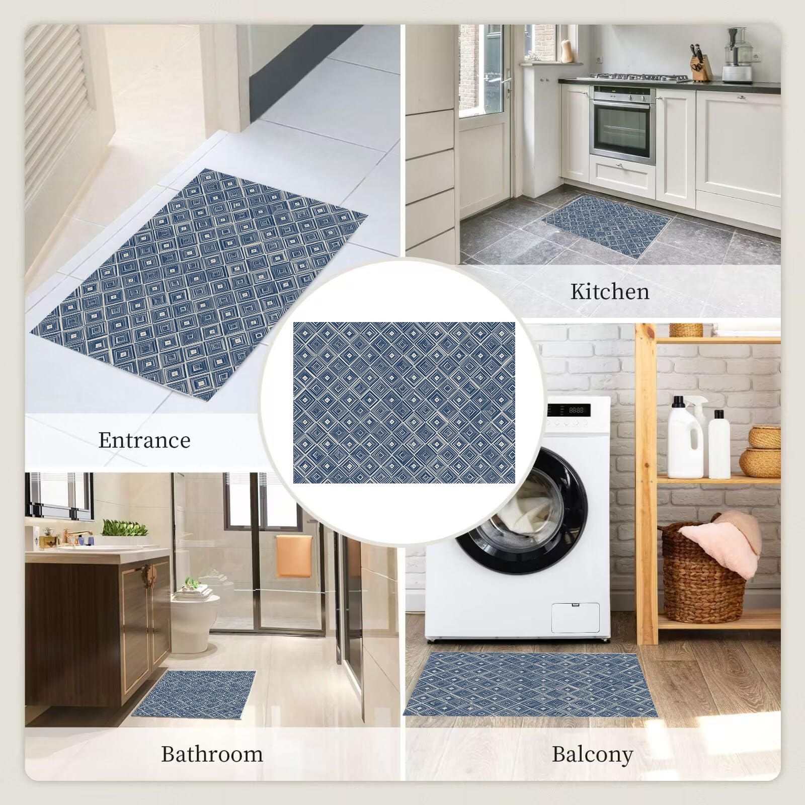 Tapis Lavable Losange Rayé, Antidérapant Géométrie Orientale, Résistant Aux Taches pour Intérieur, Décoration pour Salon, Chambre À Coucher, Bureau - Bleu Marine - 80X150Cm