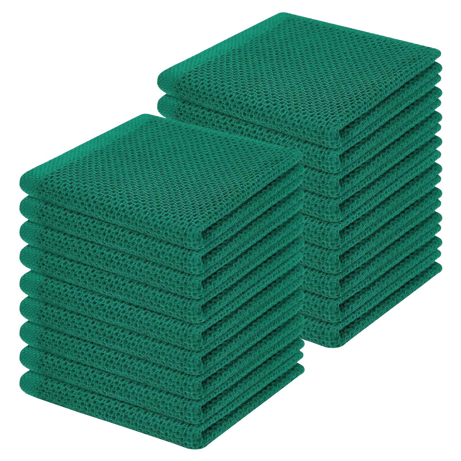 Homaxy 100% Cotton Waffle Weave Kitchen Dish Cloths 18-Pack, Dark Green