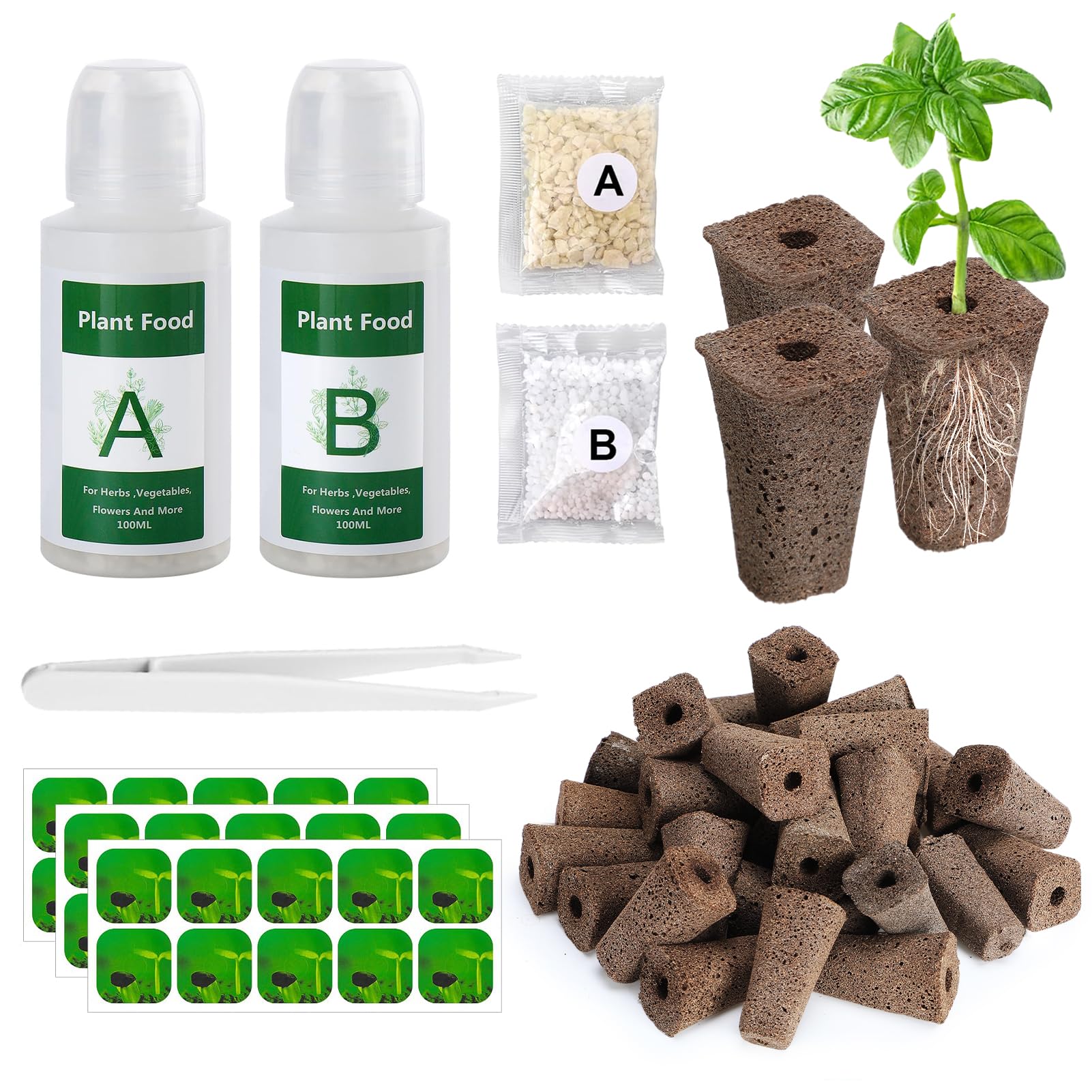 Hydroponics Pods Kit for IDOO, 30 Pcs Square Seed Grow Sponges with A&B Solid Plant Food, Compatible with Hydroponics Growing Plants System Supplies for QYO/LYKO/ZUAIAI