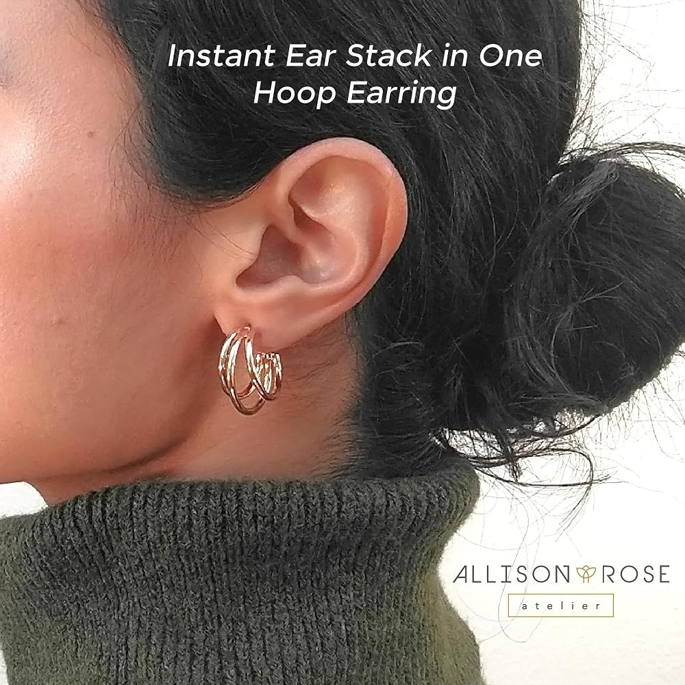 Amazon.com: ALLISON ROSE ATELIER – 14K Gold Tone Triple Hoop