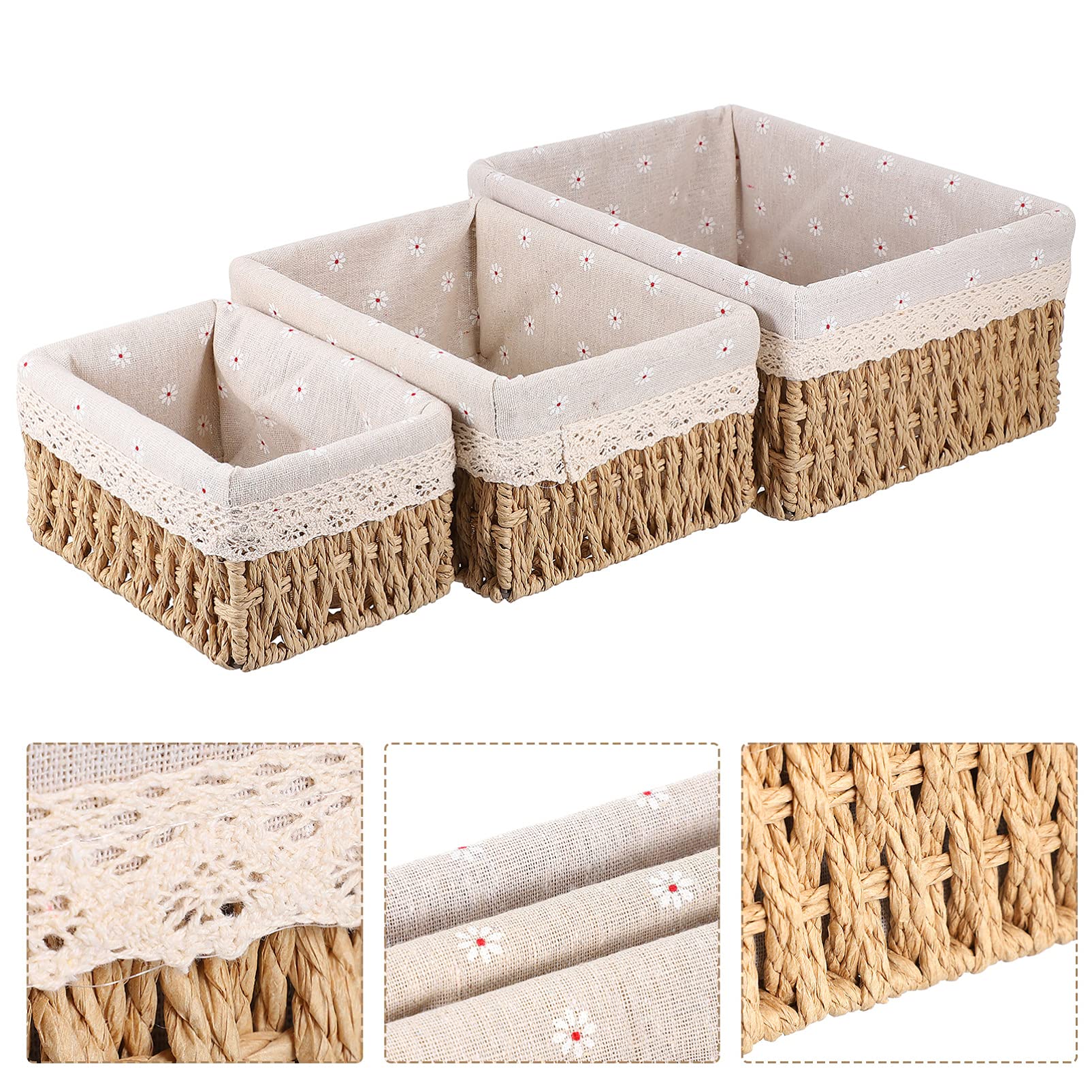 Generic - 3 cestini per nidificazione con fodere, in vimini intrecciato, colore: beige, 25 x 19 x 12 cm, Y13FY5917R