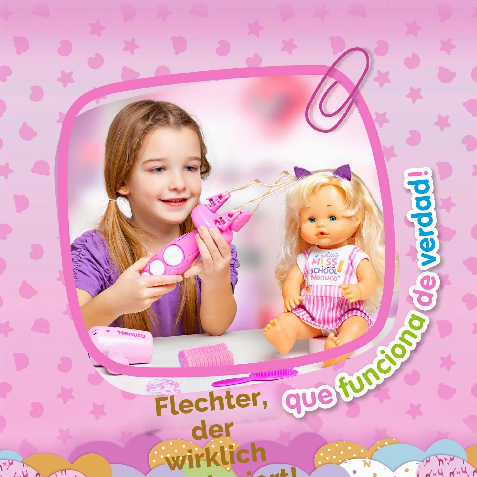 Nenuco - Frisuren für Cole, Babypuppe, Harter Körper, 35 cm, mit blonden und Langen Haaren, um Verschiedene Frisuren zu Machen, viele Accessoires wie Zöpfe, seit 2 Jahren, berühmt (NFN60000)