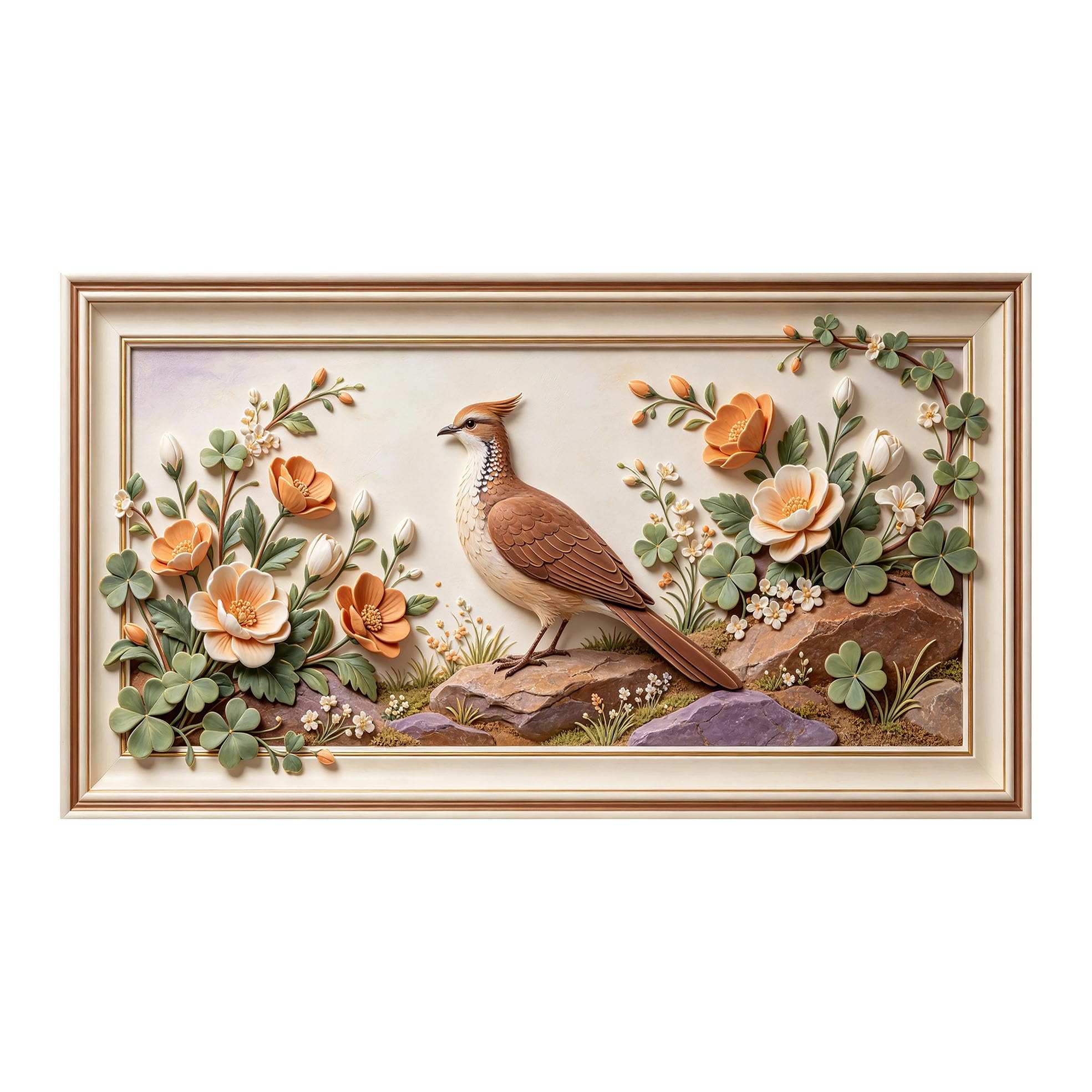 Yzpallescene 3D 3D Framed Wall Art 50cm×90cm Bird and Floral Botanical Relief Effect Large Size SelfAdhesive Removable Wall Decor Prints Artwork for Living Room Bedroom Office