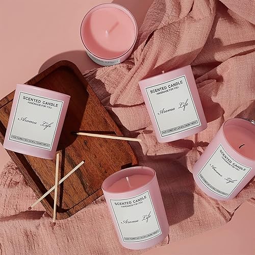 Miniatura 4 de Creahaus Paquete de 16 tarros de vela gruesos de 10 onzas con tapas de bambú para hacer velas, recipientes de vela de vidrio vacío rosa a granel y