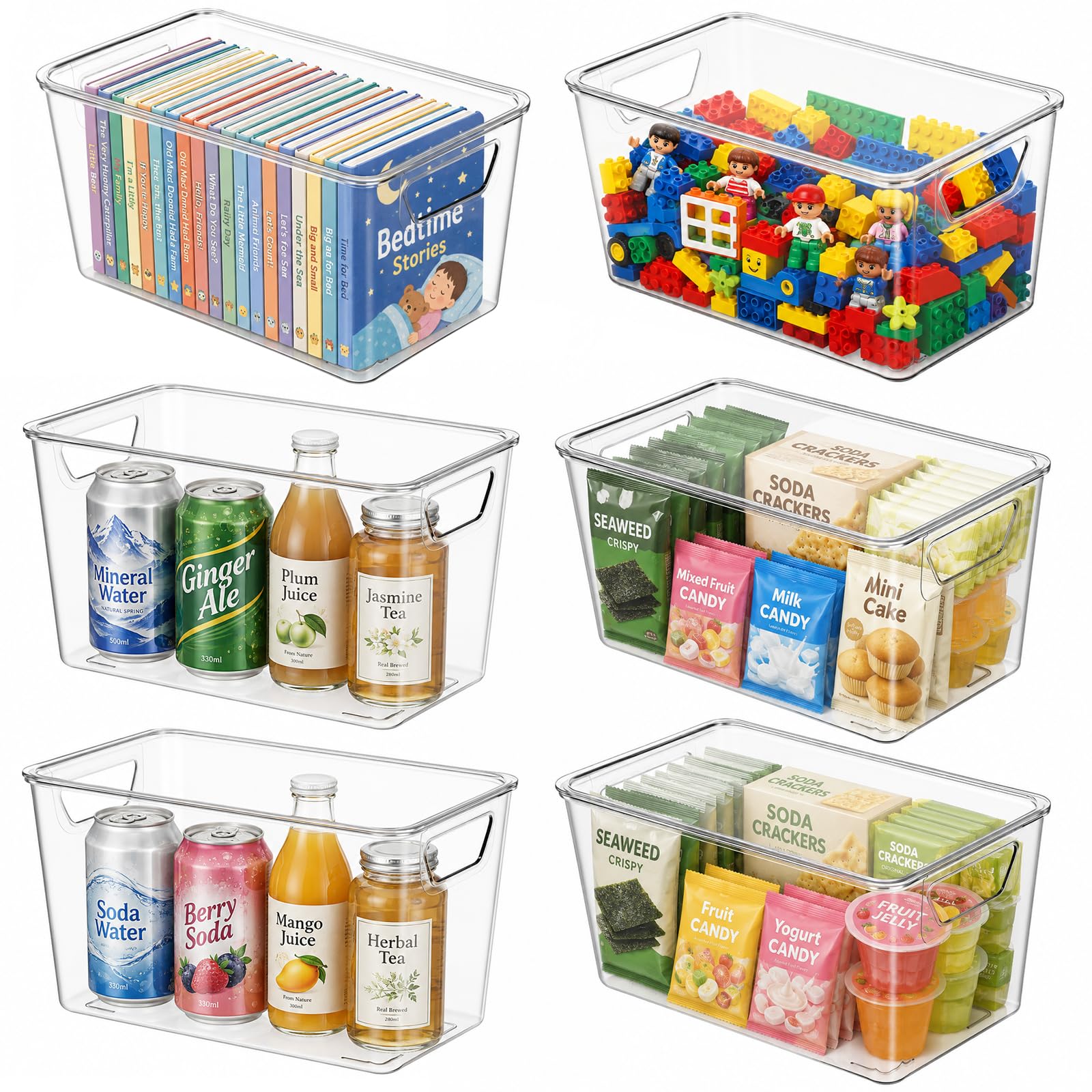 6 Pack Clear Storage Bins with Lids Stackable, Large Plastic Storage Containers with Handle, Versatile Storage Organiser for Kitchen Cupboards,Pantry, Bathroom,Refrigerator & Freezer Organisation