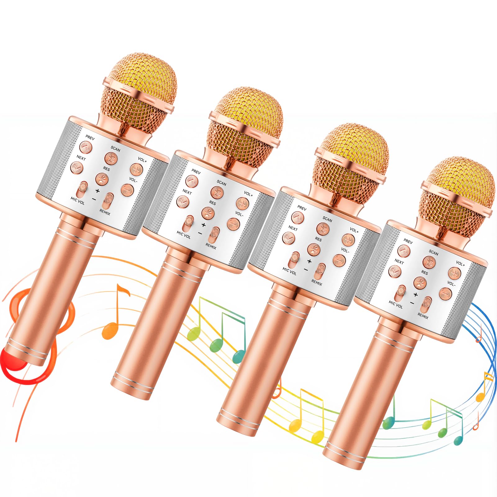 Warmiehomy 4PCS Kids Microphone, Portable Karaoke Birthday Gifts for 4 5 6 Year Old Girl, Bluetooth Microphone Toy Home KTV Singing for Age 3-12 Childrens Presents, Rose Gold