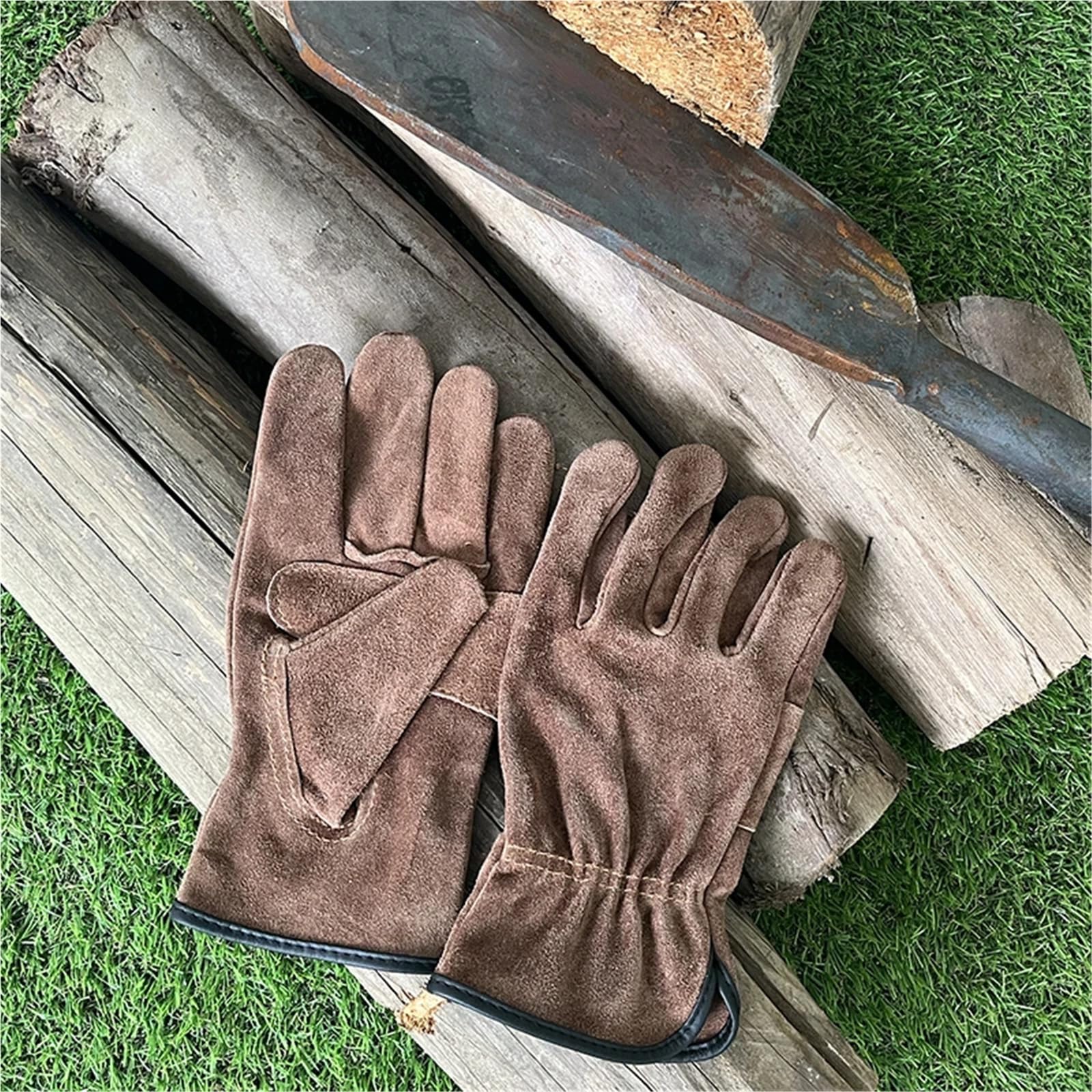 Compatible con guantes protectores for exteriores de piel de vaca con aislamiento térmico, anticortes, antiespinas, for acampar, montañismo, jardinería, poda, soldadura(M)