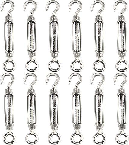 CHRORINE 12 piezas tensor de alambre tensor M4 gancho y ojo tensor tensor 304 tensores de acero inoxidable Tensión de cuerda resistente
