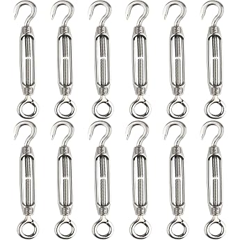 CHRORINE 12 Pcs Swivel Buckle M4 Hook and Eye Wire Tensioner 304 Stainless Steel Rope Tension Heavy Duty