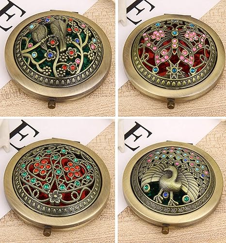 Vista 13 de HUAMULAN Espejo compacto de 4 piezas, herramienta cosmética de colores surtidos, espejo de mano de maquillaje, venas de CD, marco de metal frontal