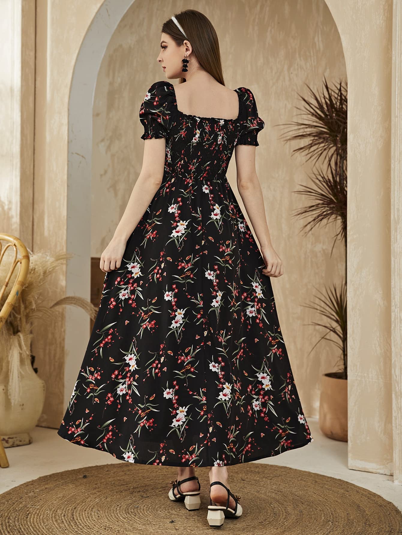 エンフォルド SQUARE-SLEEVES DRESS 38 Amazon.com: Women's Dresses Floral Square Neck Shirred -line Dress