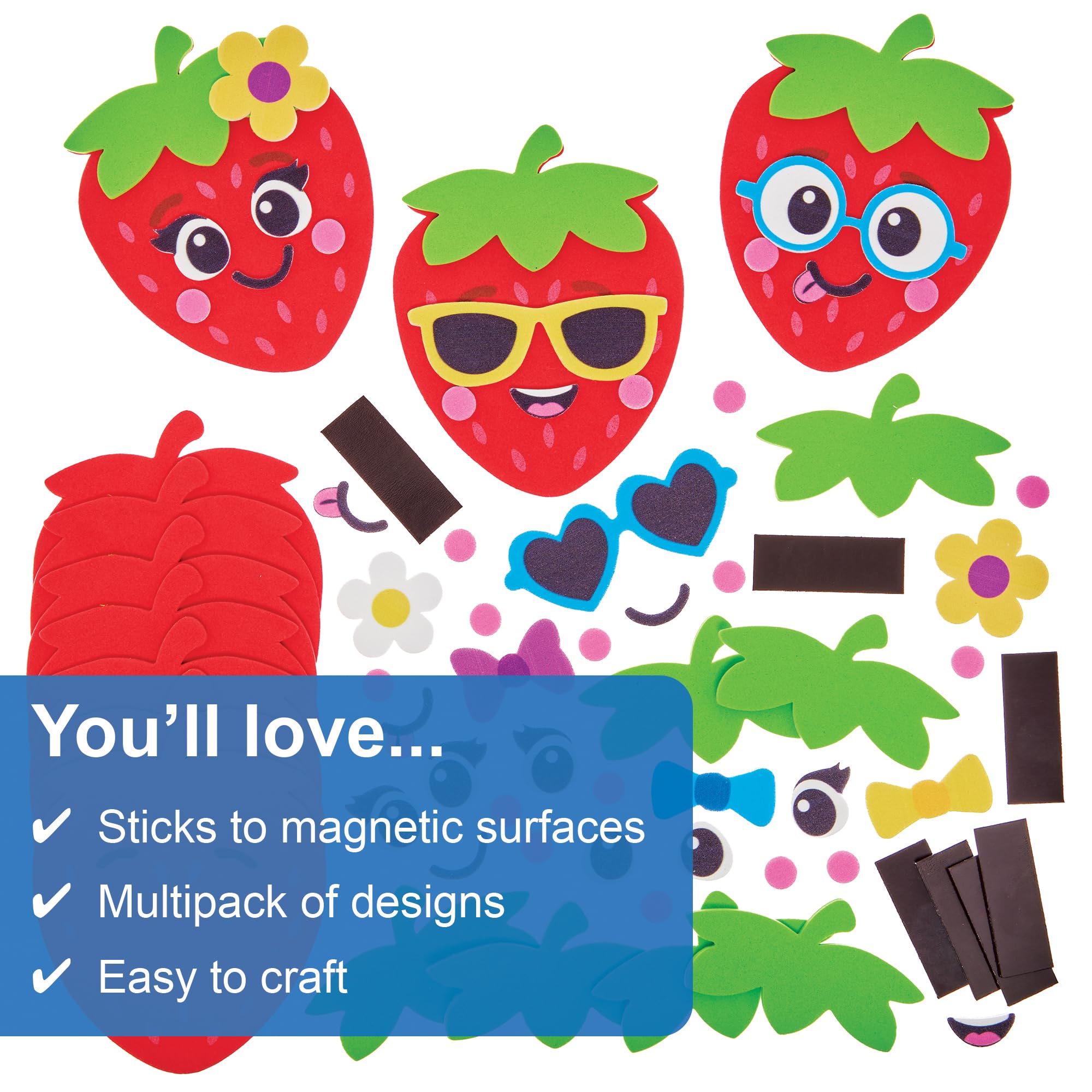 Baker Ross FN175 Strawberry Mix & Match Magnet Kits - Pack of 10, Decoration Craft Kits for Kids, Multicolour, 2.5 cm - Image 3
