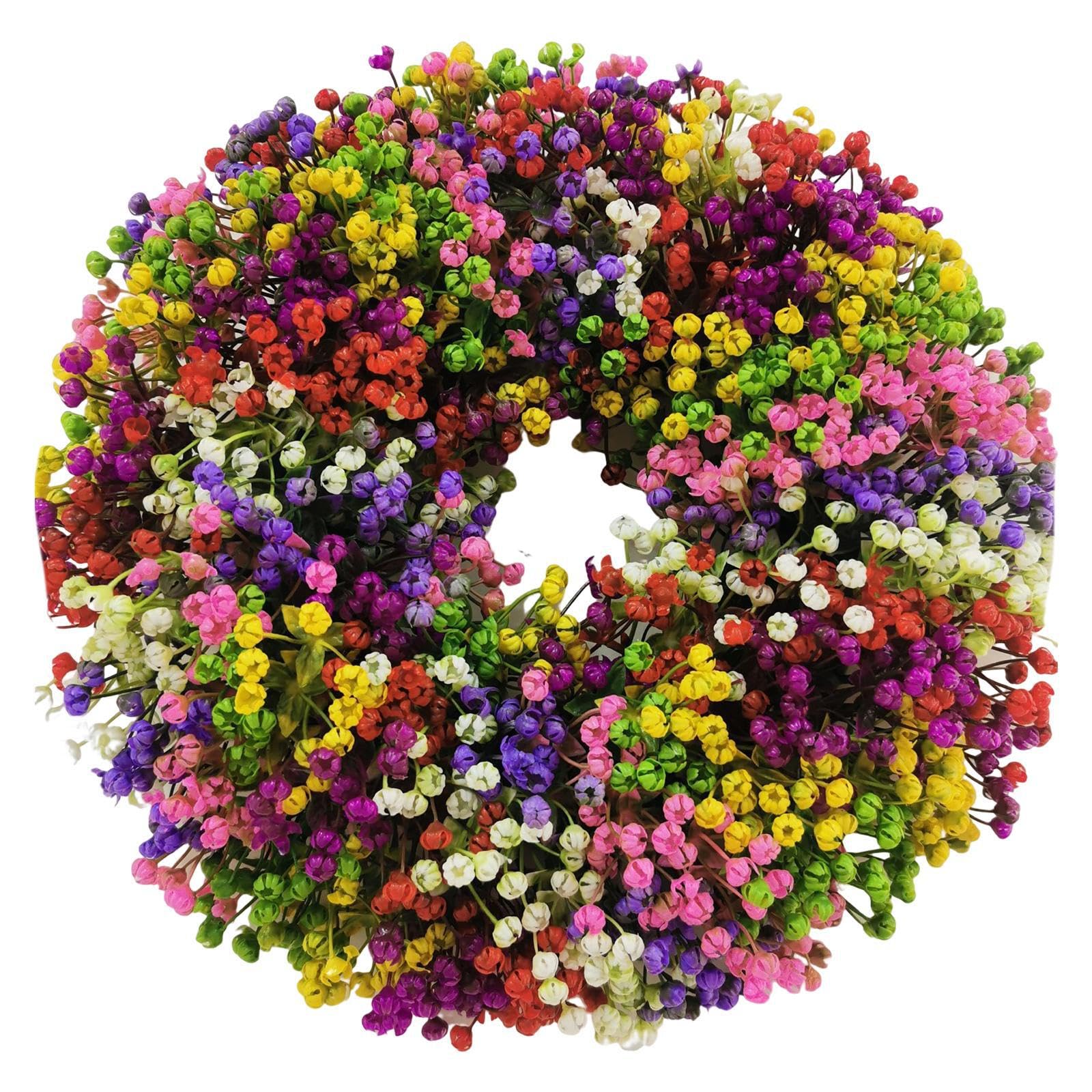 TWISAXC Artificial Spring Flower Wreath Gypsophila Garland Decorative Simulated Spring Decor Parties Colorful Small Flower Wreath Hanging Garland Party Wedding Decor