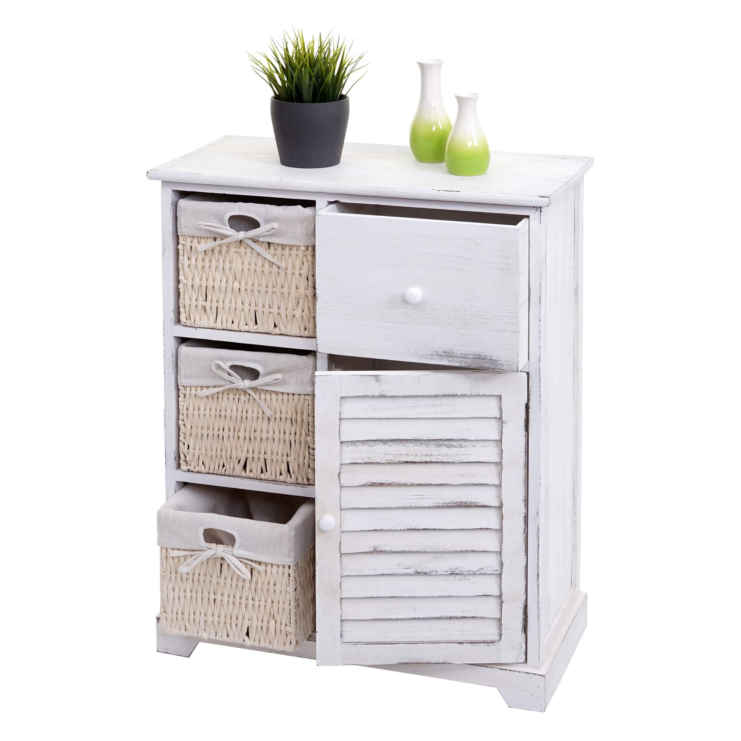 Set 2x scaffali cassettiere 3 ceste shabby vintage legno di paulonia