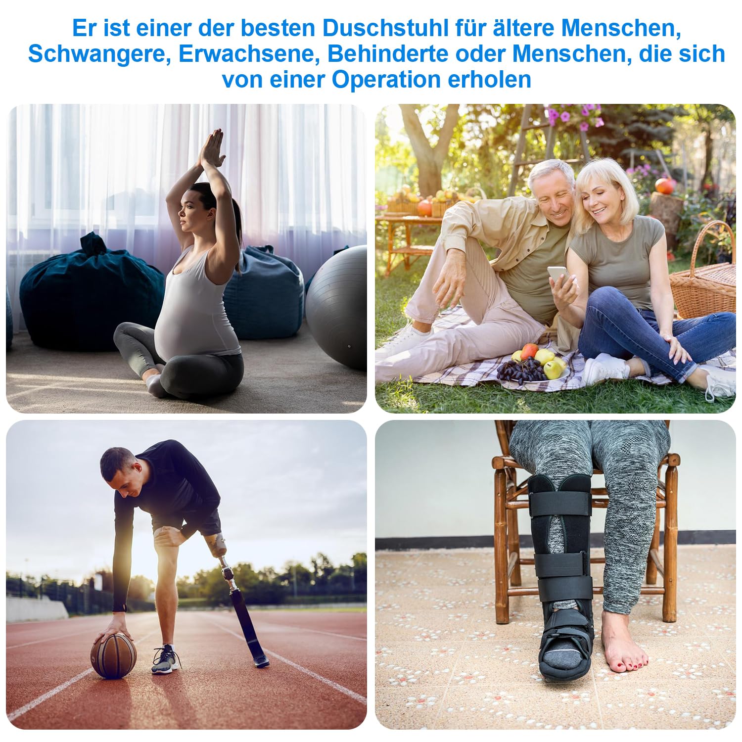 Duschhocker für senioren, Duschstuhl 360° Drehbar mit Rückenlehne und Armlehne, Höhenverstellbar Badhockerund 40-48 cm, Badhocker mit Anti-Rutsch-Füße Duschsitz Duschhilfe Badsitz