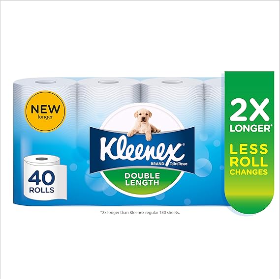 Kleenex Double Length Toilet Paper 40 Count (5x8 Rolls) Packaging May