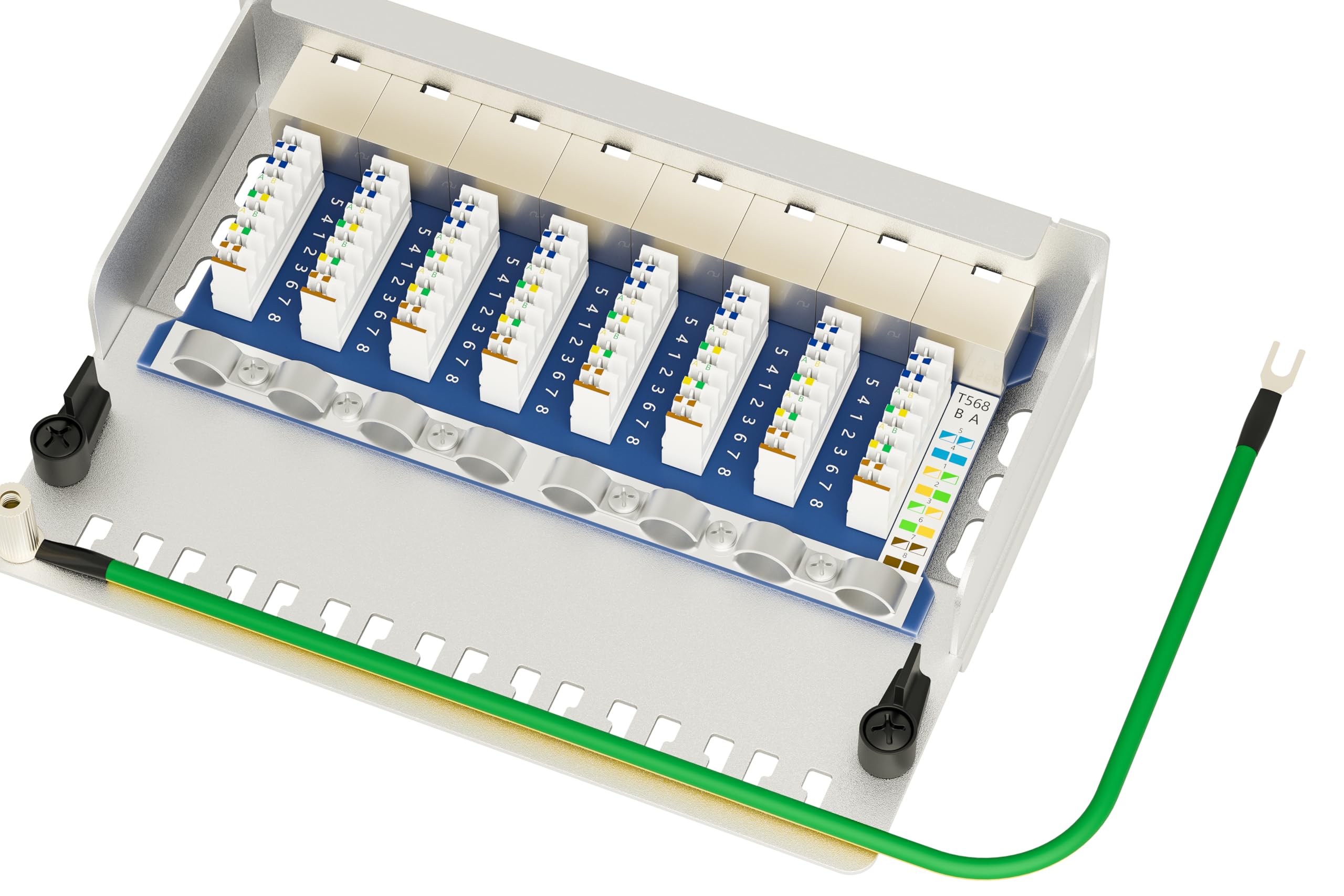 Patchpaneel - 8-poorts - Type: Cat 5e STP - 2,5 Gbit/s, Aansluiting: 8 x RJ45 Female, Afmeting