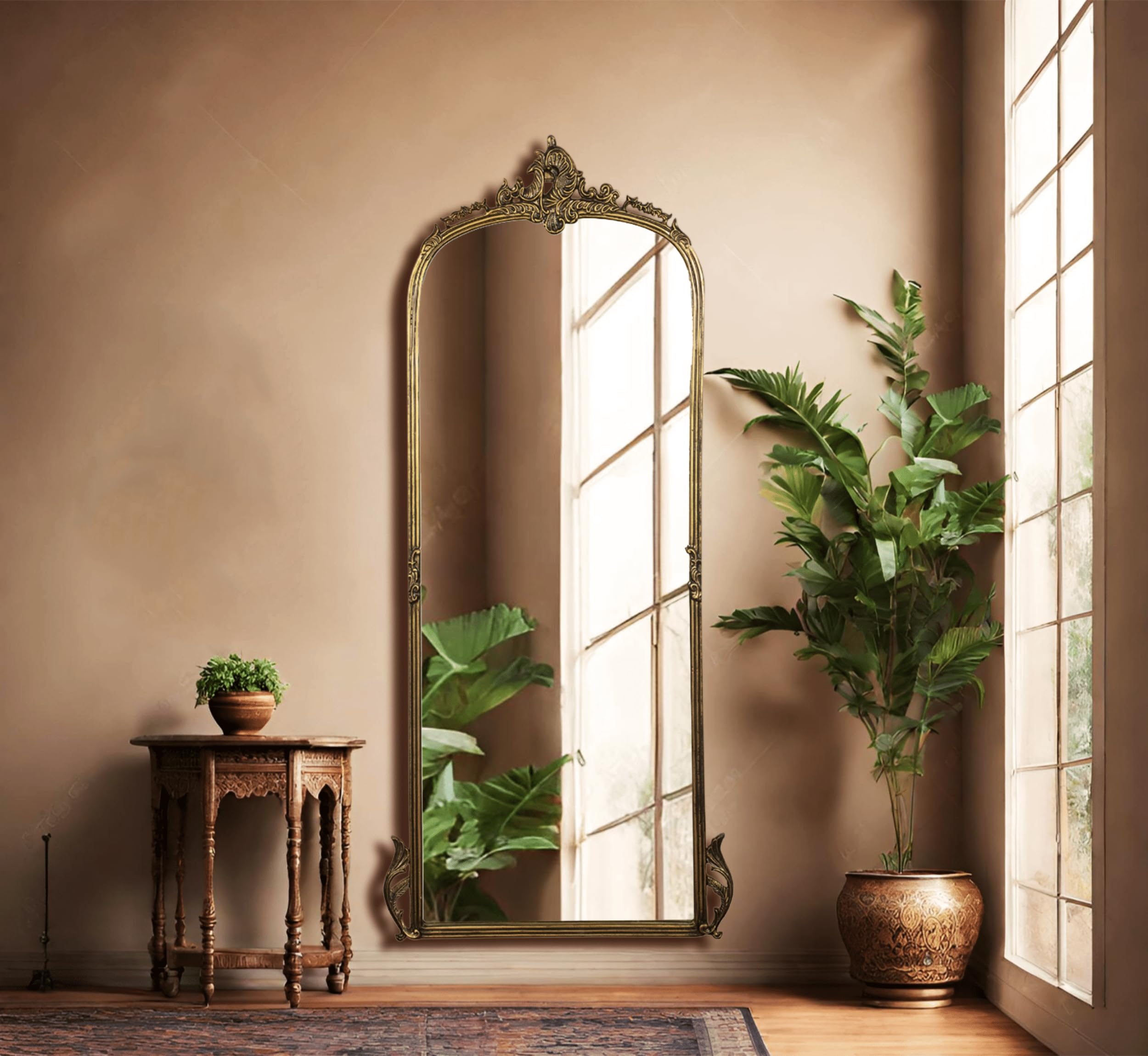Premium Hand-Casted Aluminium Mirror | Vintage Brass Finish | Wall Mirror (60x24”) | Antique Brass Home Decor Mirror | Premium Metal Wall Mirror-image-24