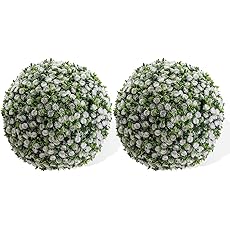 20.8" Artificial Topiary Balls 2PCS, Flower Topiary Ball Decorative Balls for Outdoor Patio Garden and Indoor, Wedding Decoration, White